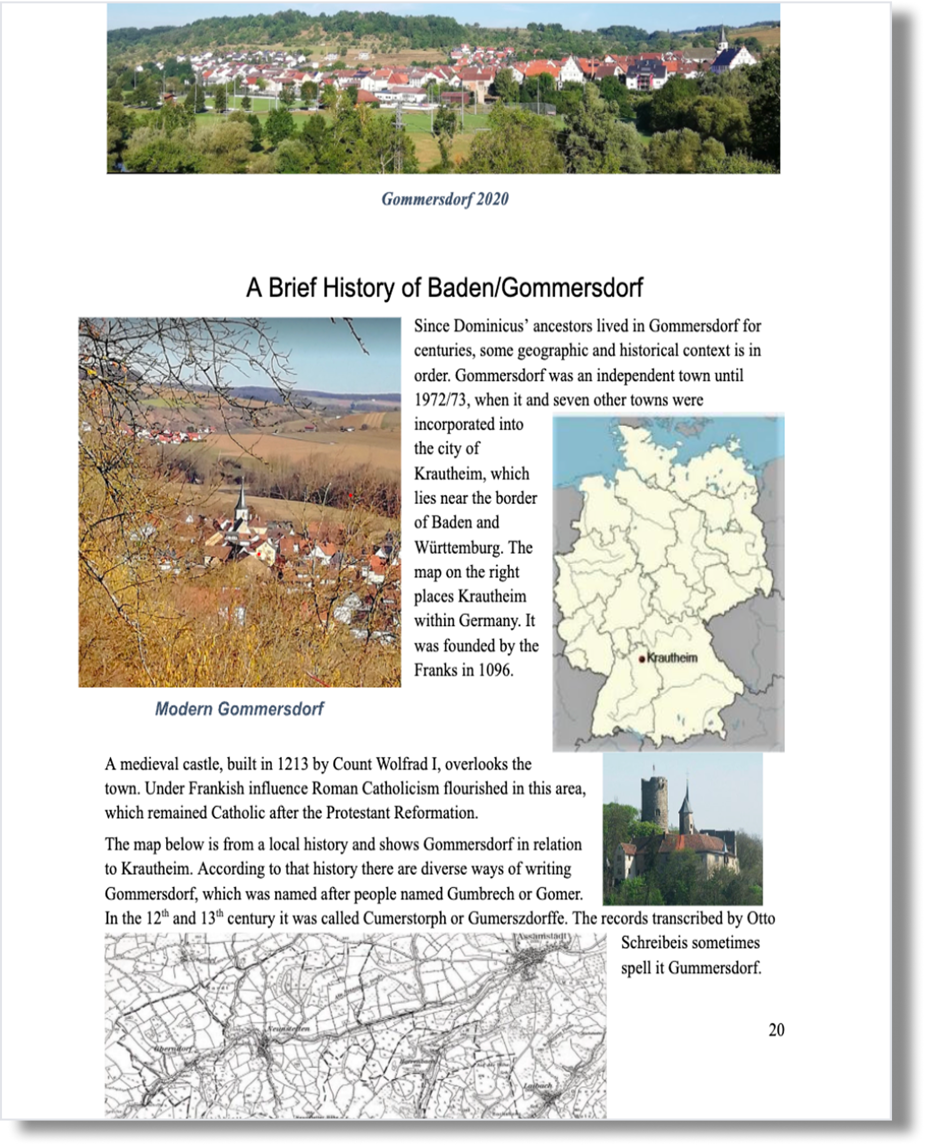 Crowded history page with text, maps, and photos